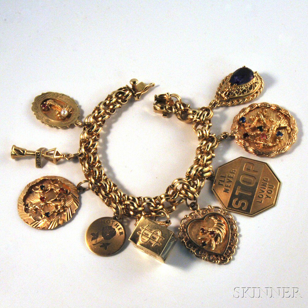 Appraisal: kt Gold Charm Bracelet hung with nine kt gold charms