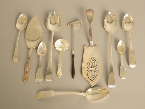 Appraisal: Group of coin silver sterling and English silver flatware and