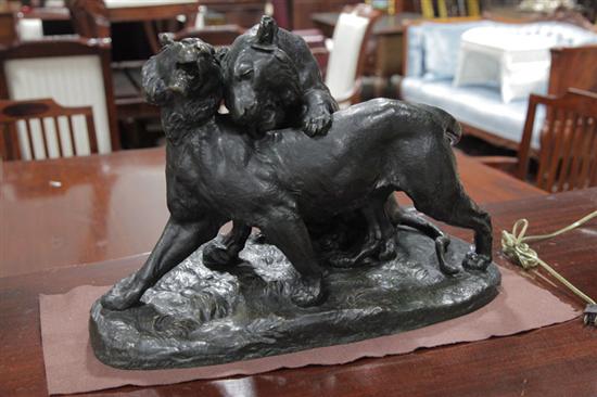 Appraisal: BRONZE SCULPTURE Depicting two lions at play After Charles Valton