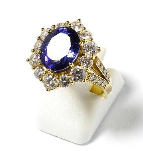 Appraisal: TANZANITE AND BRILLIANT-CUT DIAMOND RING PATEK PHILIPPE ca Yellow gold