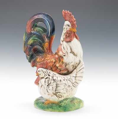 Appraisal: An Italian Majolica Rooster and Hen Large Italian majolica figural