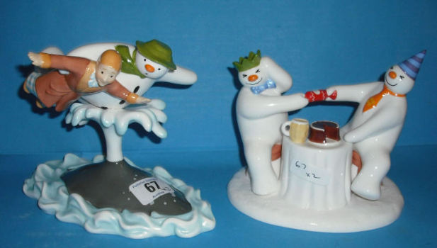 Appraisal: Coalport Snowman Figures Pulling a Cracker H Samual Exclusive And