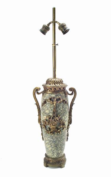 Appraisal: A gilt bronze mounted marble lamp height in width in