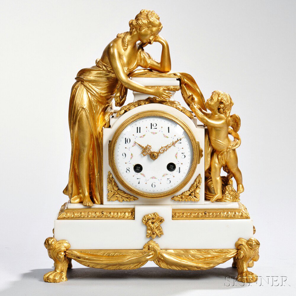 Appraisal: Marble and Gilt-bronze Mantel Clock France th century with a