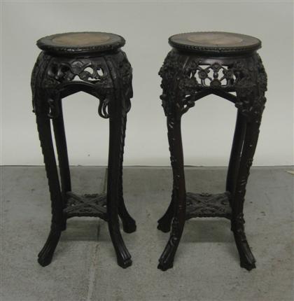 Appraisal: Pair of Chinese carved hardwood marble top tabourets th th