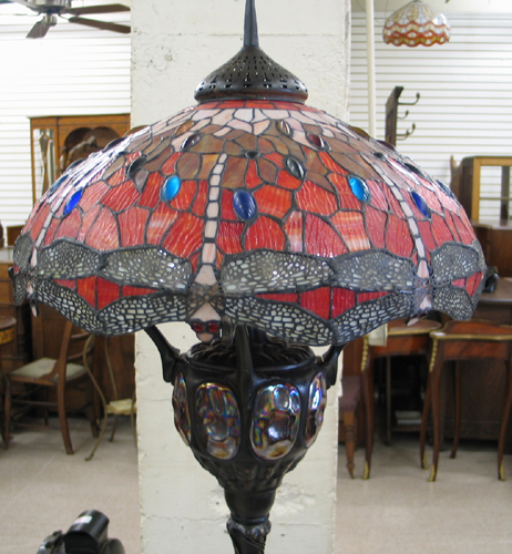 Appraisal: LEADED GLASS AND BRONZE DRAGONFLY FLOOR LAMP the domed shade