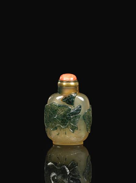 Appraisal: A carved agate snuff bottle th Century Of well hollowed