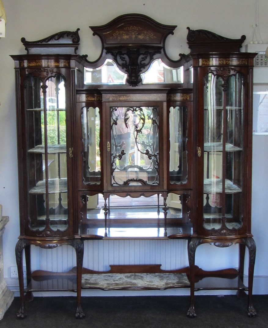 Appraisal: A late th century marquetry inlaid mahogany dsiplay cabinet the