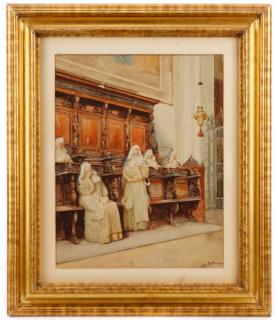 Appraisal: Enrico Tarenghi Signed Watercolor Nuns in Prayer Enrico Tarenghi -