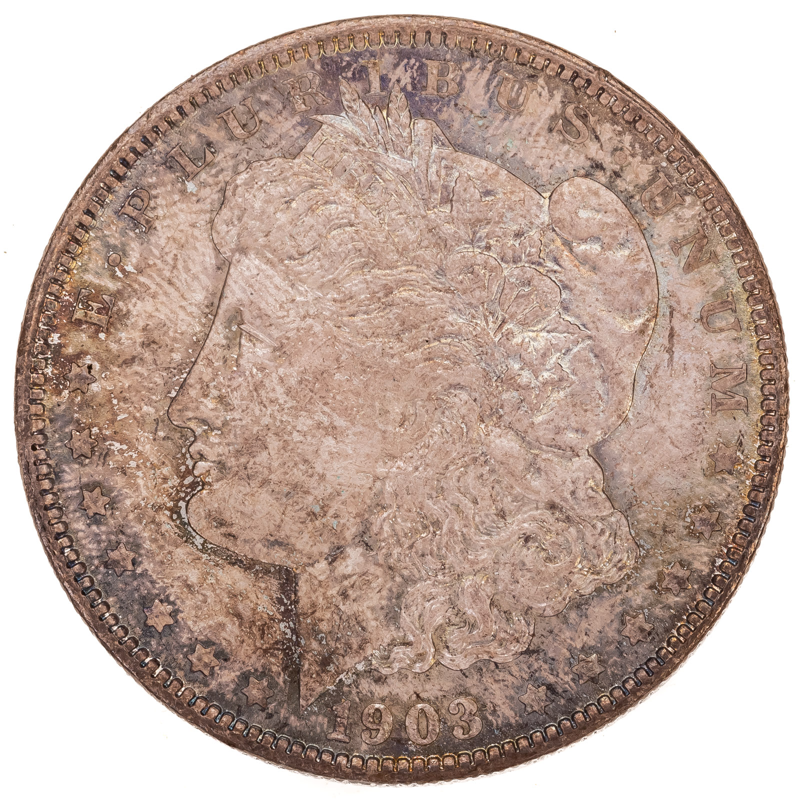 Appraisal: -O MORGAN DOLLAR AU The envelope toning is more mottled