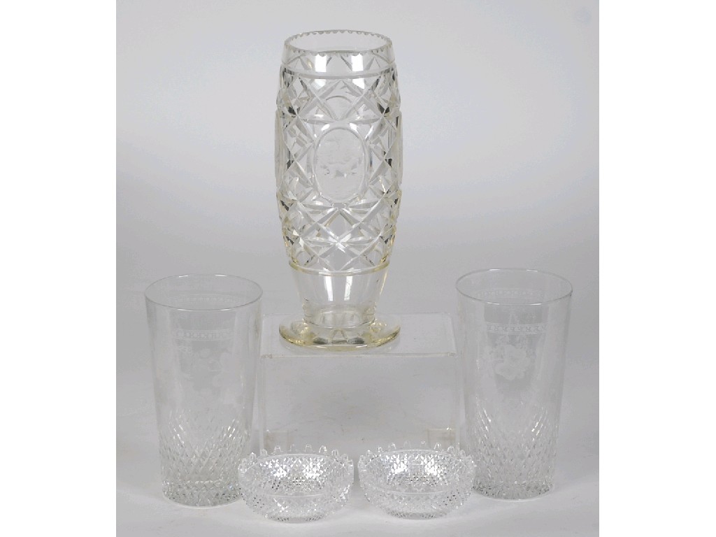 Appraisal: CUT GLASS OVOID VASE having four oval reserves with wheel