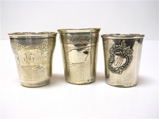 Appraisal: Three silver tumblers all with French Minerva hallmarks two with