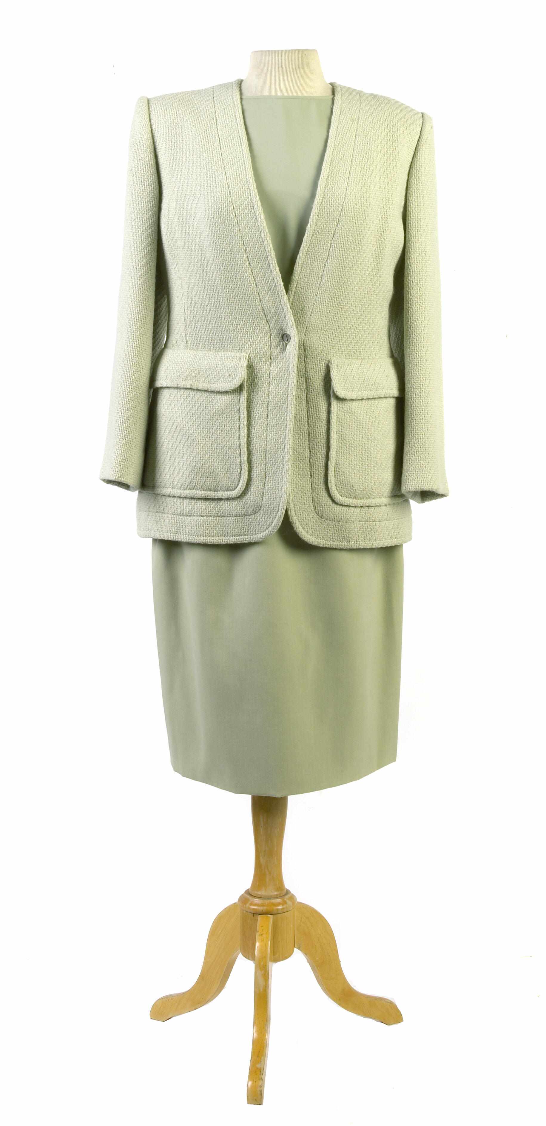 Appraisal: A Galanos sea green one button tweed jacket and skirt