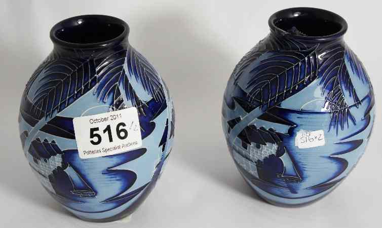 Appraisal: Moorcroft Pair of Vases decorated in the Blue Lagoon design