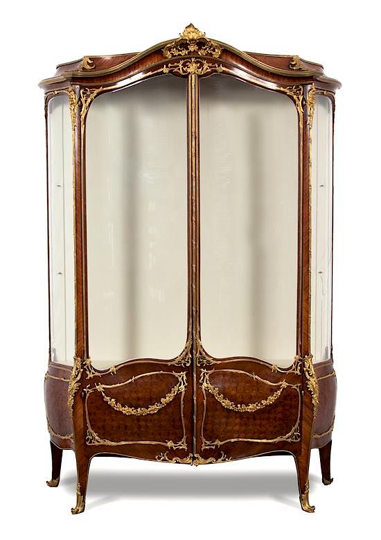 Appraisal: A Louis XV Style Gilt Bronze Mounted Parquetry Vitrine Cabinet