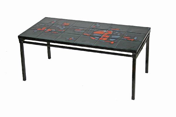 Appraisal: A Contemporary glazed tile and iron low table height in