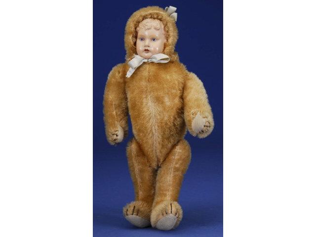 Appraisal: Teddy Bear with Celluloid Head Germany ca golden jointed mohair