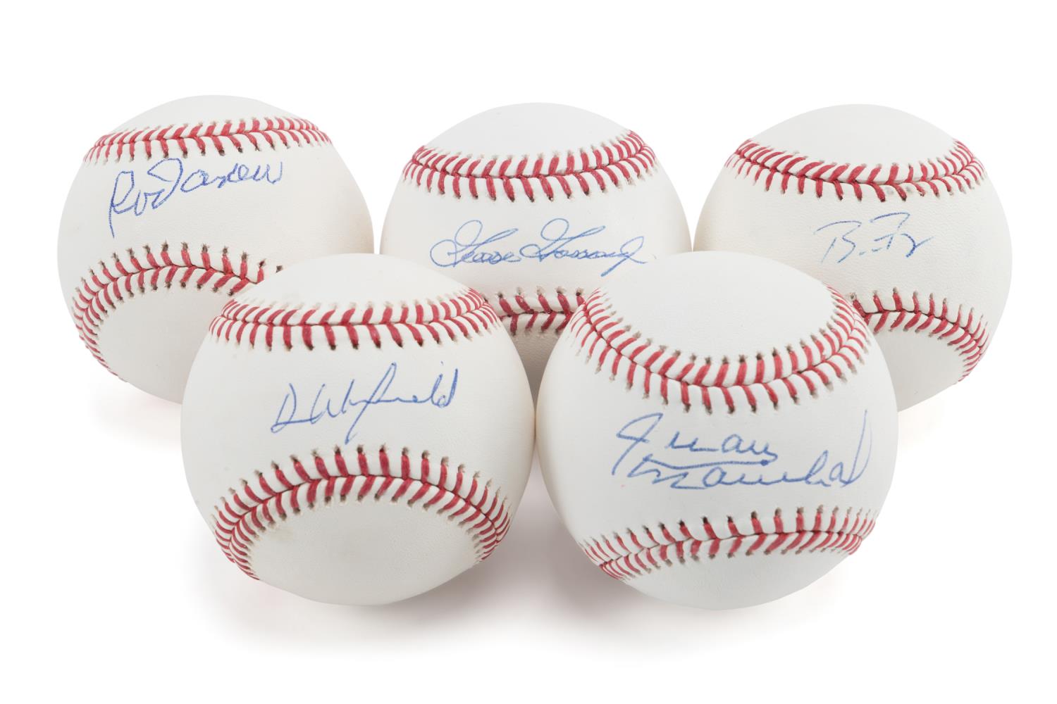 Appraisal: FIVE AUTOGRAPHED HOF BASEBALLS Grouping of five autographed baseballs including