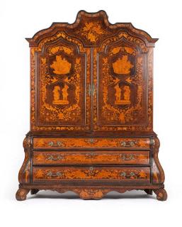 Appraisal: A Dutch marquetry cabinet Second half th century of walnut