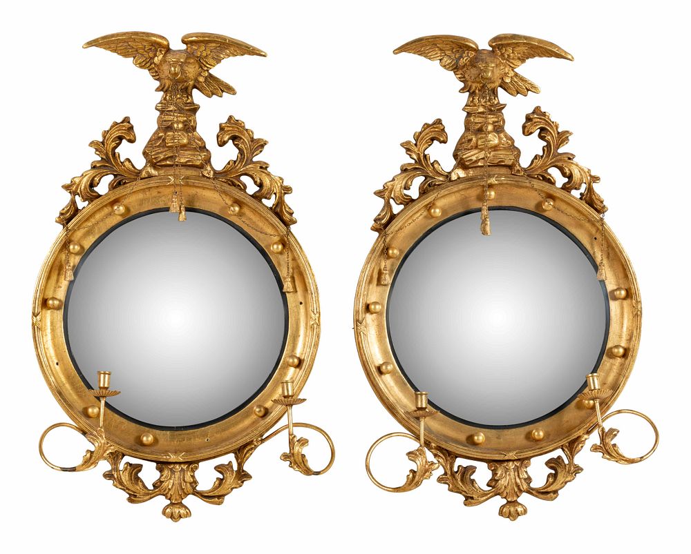 Appraisal: A Pair of Regency Style Giltwood Girandole Mirrors A Pair