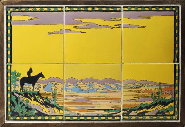 Appraisal: TAYLOR Six-tile table top painted with a Southwestern scene of