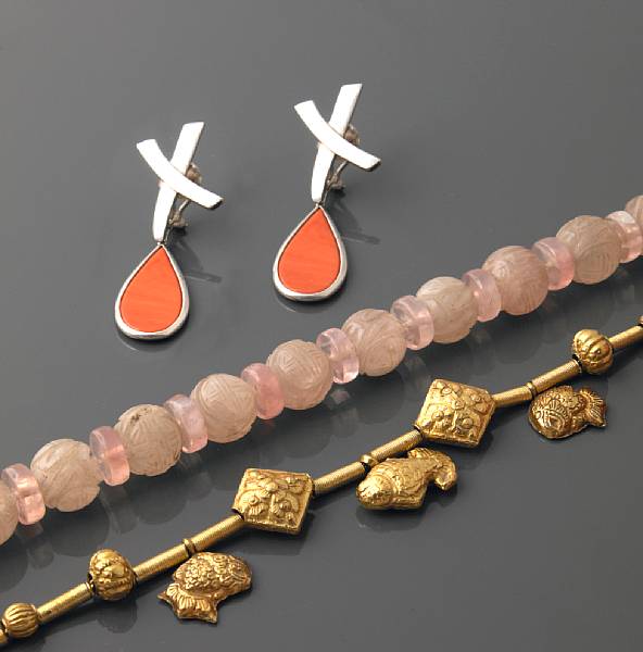 Appraisal: A pair of coral and silver earrings signed Tiffany amp