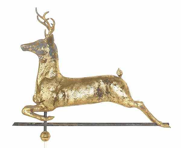 Appraisal: New England full-bodied copper leaping stag weathervane th c probably