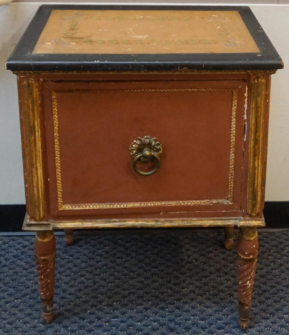 Appraisal: CONTINENTAL PARTIAL GILT AND RED PAINTED SIDE CABINET X X