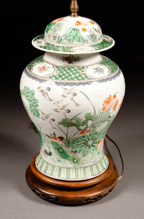 Appraisal: Chinese Export Famille Verte porcelain ginger jar mounted as a