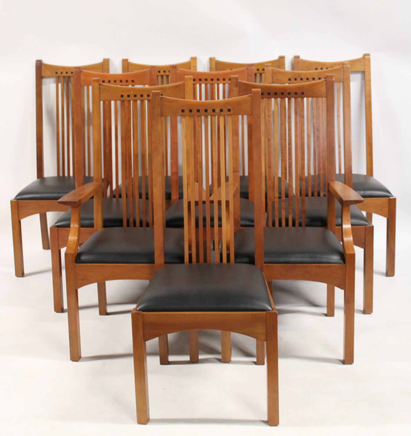 Appraisal: STICKLEY AUDI CHERRY WOOD CHAIRS Great set with arm and