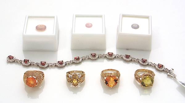 Appraisal: A collection of gem-set diamond gold jewelry and unmounted stones