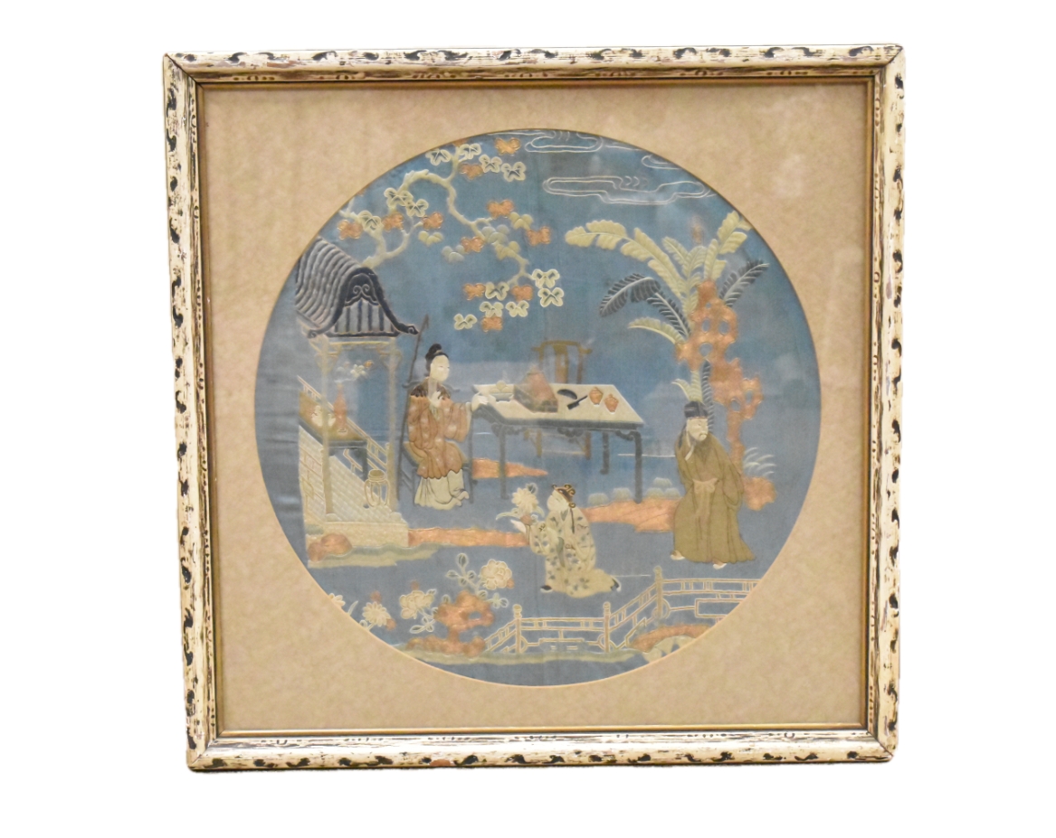 Appraisal: A Chinese embroidery of figures in a garden dating from