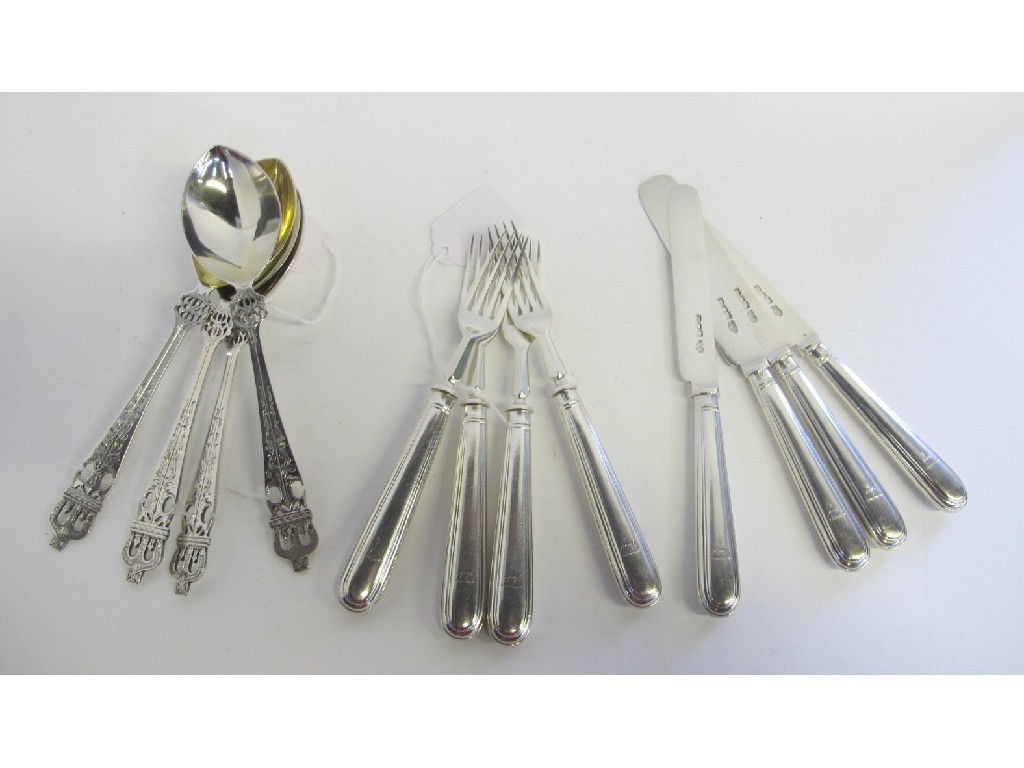 Appraisal: Lot comprising four silver dessert forks and knives and four