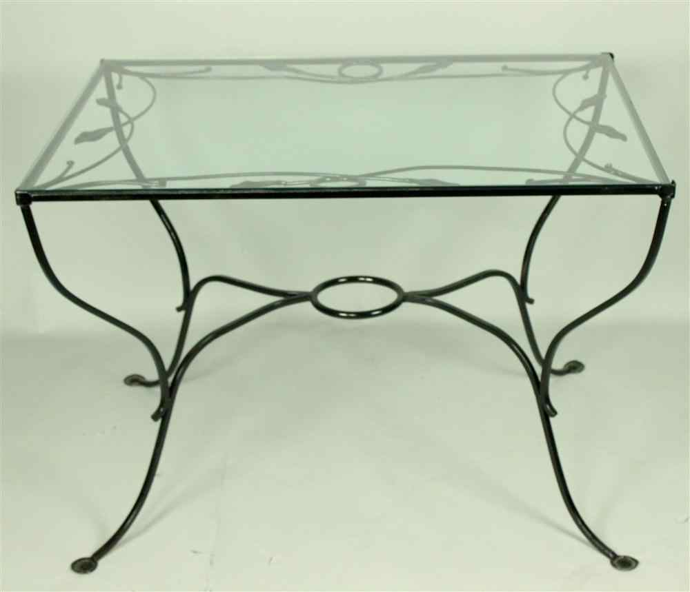 Appraisal: BLACK PAINTED GARDEN TABLE WITH GLASS TOP h w d