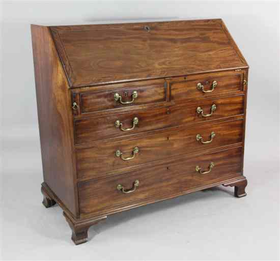 Appraisal: A George III inlaid mahogany bureau with two short and