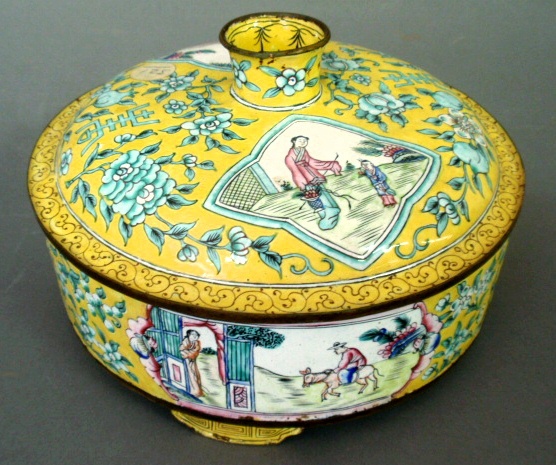 Appraisal: - Yellow cloisonn condiment dish and cover th c h