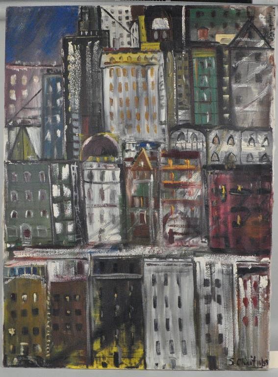 Appraisal: S Chait Cityscape O C signed dated high wide