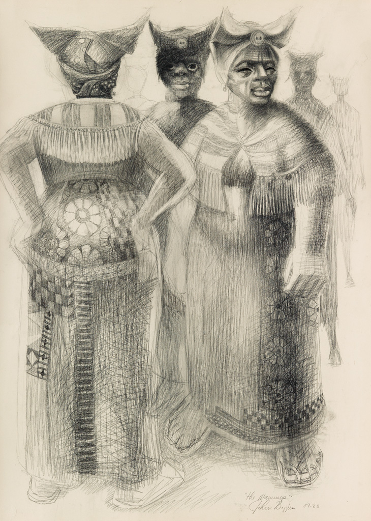 Appraisal: JOHN BIGGERS - The Mammies Conte crayon on cream wove