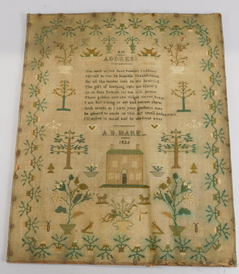 Appraisal: A fine early thC sampler embroidered with trees birds etc