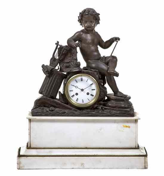 Appraisal: A Continental Cast Metal and Marble Figural Mantel Clock cast