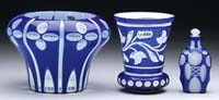 Appraisal: THREE CUT OVERLAID ANTIQUE GLASS OBJECTS All Cobalt cut to