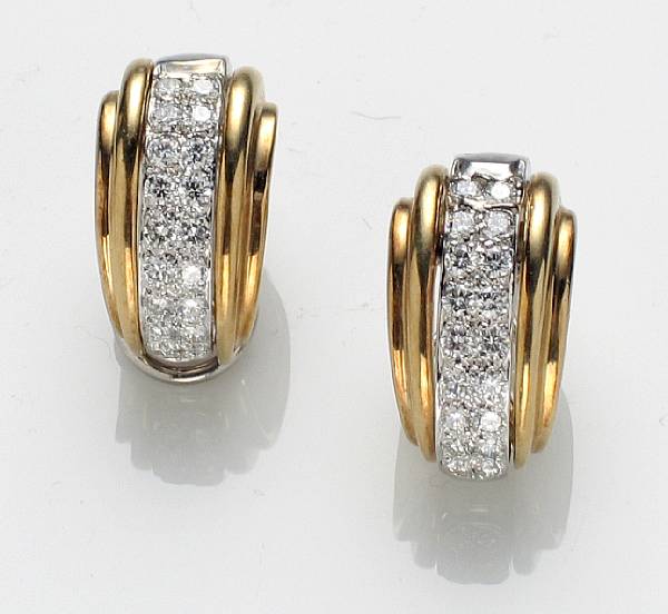 Appraisal: A pair of diamond clip-back earrings estimated total diamond weight