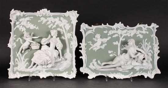 Appraisal: Two German classical style jasperware figural relief plaques late th