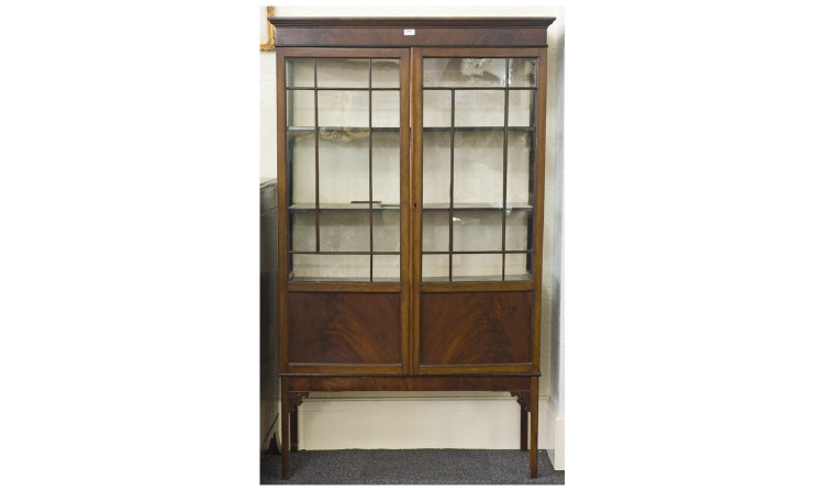 Appraisal: Mahogany Display Cabinet Glazed Doors Open To Reveal Three Silk