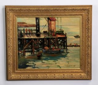 Appraisal: G Henson signed O c dock scene Marine oil on