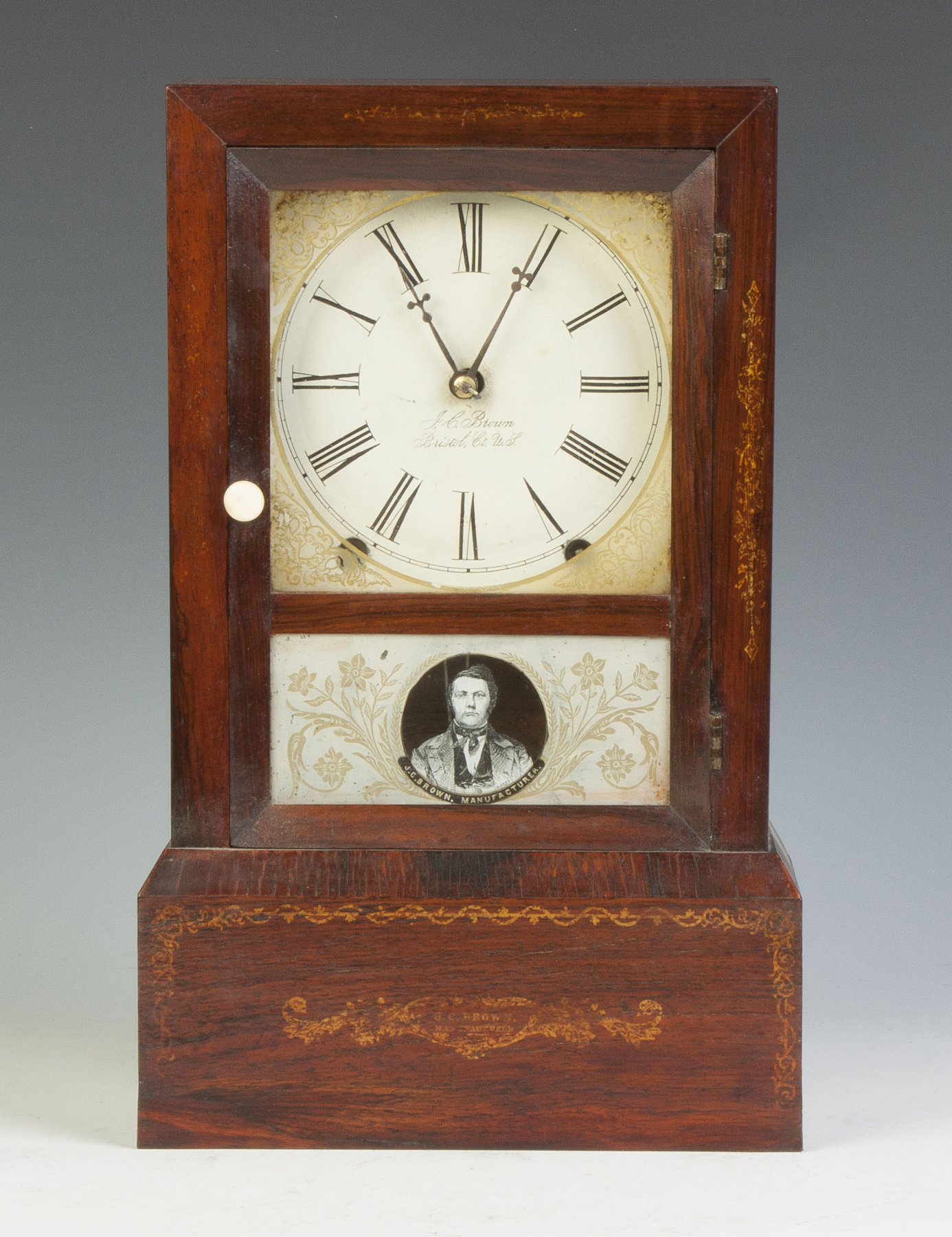 Appraisal: J C Brown Shelf Clock Rosewood case original finish stenciling