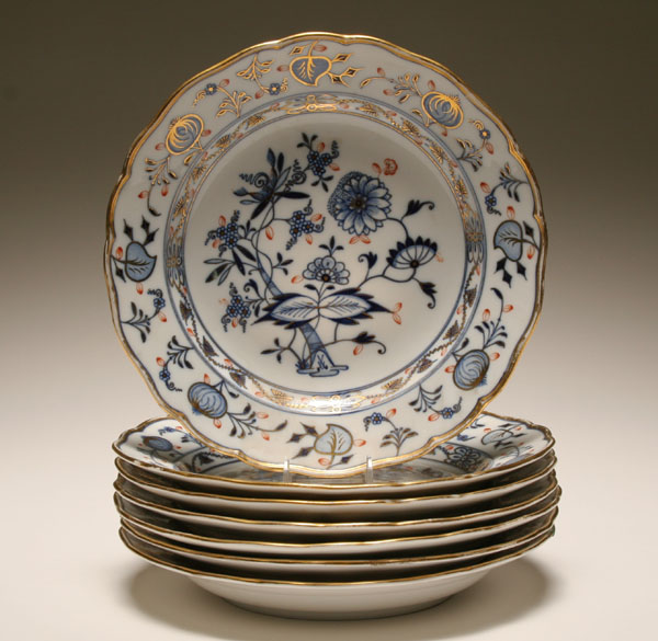 Appraisal: Seven Meissen Rich Blue Onion porcelain plates blue onion pattern