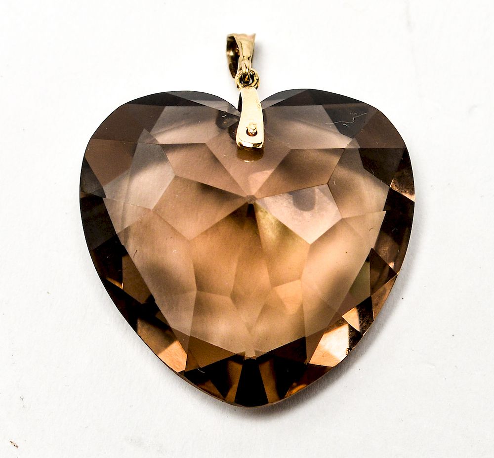 Appraisal: Smoky Topaz Faceted Heart Pendant w K Bail Smoky topaz