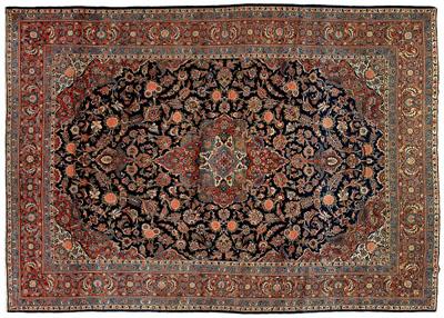 Appraisal: Kashan rug ornate central medallion with green blue and red