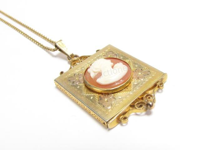 Appraisal: A K gold filled multi-color gold cameo scroll design pendant